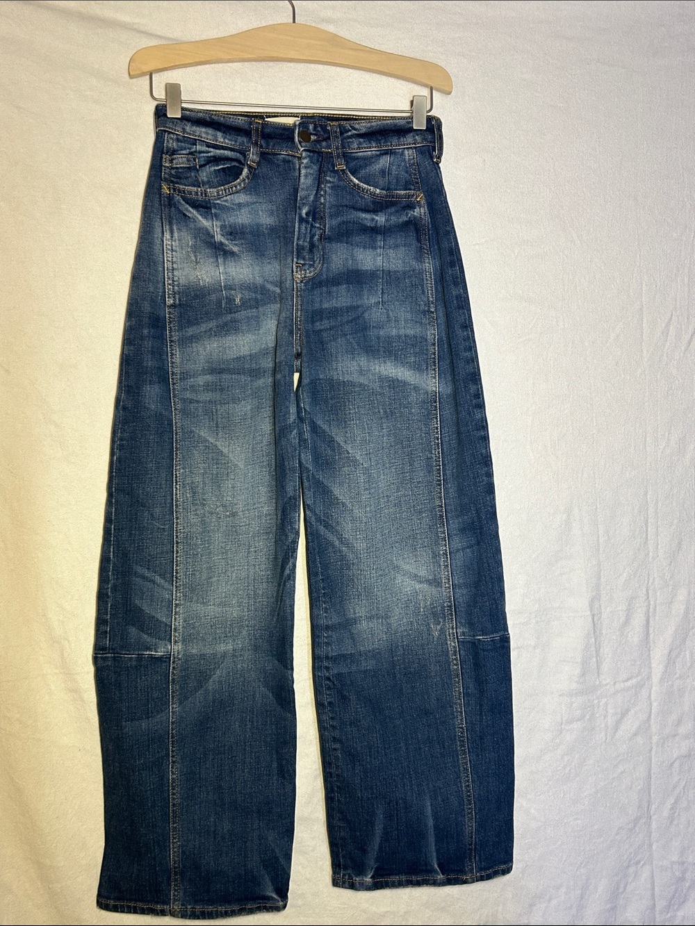 Pilcro Wide-Leg Jeans in Distressed Blue Denim